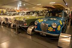 Birdwood, SA, Australia - A 1961 Vanden Plas Princess, a more luxurious variant of the Austin A99 Westminster, manufactured from 1959 to 1968; an Australian-built 1962 Austin Freeway, based on the British Austin A60 Cambridge and the small Austin A30 with a 803 cc engine, made from 1952-1956.
