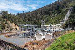 View of Tungatinah Power Station, from the bridge on the Lyell Highway in central Tasmania.