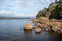 Lake St Clair (Leeawuleena), Australia's deepest freshwater lake, at the southern end of the Cradle Mountain-Lake St Clair National Park.