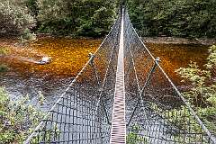 The Frenchmans Cap Suspended Bridge over the Franklin River in southwest Tasmania.