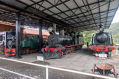 Old locomotives at the West Coast Heritage Centre in Zeehan. There used to be a railway to Queenstown (38 kilometres to the southeast) and Strahan (43 kilometres to the south).