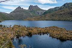 View to Cradle Mountain across Dove Lake, in Cradle Mountain-Lake St Clair National Park.