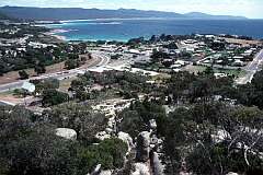 Bicheno, a coal mining port in 1854 and now a holiday and fishing town on the eastern coast of Tasmania (1988).