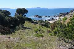 Spiky Beach, 7 kilometres south of Swansea, looking across to the Freycinet Peninsula and Schouten Island.