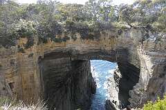 Tasmans Arch, a natural bridge in the sea cliffs of the Tasman Peninsula, that has also been carved out by the Tasman Sea.