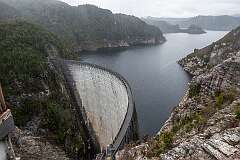The Gordon Dam, an enormous dam built in the 1970s to generate hydro-electric power, backed by a huge man-made lake.