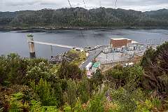 View to the Gordon Power Station on Lake Gordon.