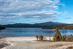 Eaarl morning view of Lake Pedder from Teds Beach.