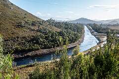 The McPartlan Pass Canal, allowing water from Lake Pedder to flow  into Lake Gordon, a short distance from Strathgordon.
