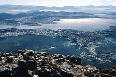 Tasmania's capital Hobart on the Derwent River, seen from Mount Wellington (1268 metres).