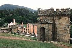 The Guard Tower, built in medieval style in 1835, overlooking the Penitentiary of Port Arthur.