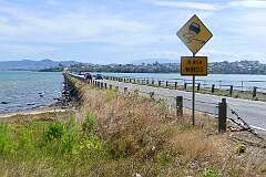 The causeway (built by convict labour) across Orielton Lagoon in Sorell.