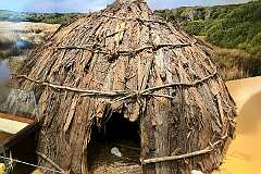 Replica of a hut as it was made by Tasmanian Aborigines, in the Tasmanian Museum and Art Gallery, Hobart.