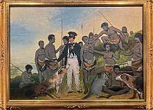 The Conciliation (1840) an oil on canvas painting by Benjamin Duterrau (1767-1851), in the Tasmanian Museum and Art Gallery, Hobart. It represents the 1831 meeting between George Augustus Robinson and the Big River and Oyster Bay tribes - the last of the free Aboriginal people captured. It also depicts Truganini, being warned by a warrior not to trust Robinson.