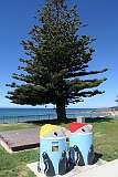 Penguin-themed waste bins in the town of Penguin.