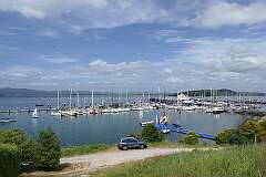 View to Tamar Yacht Club Marina and Wybia Spit on River Tamar in Beauty Point.