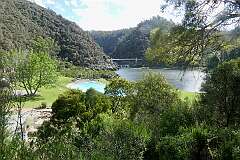 View in Cataract Gorge Reserve, with its chairlift, swimming pool and suspension bridge over the South Esk River in West Launceston.