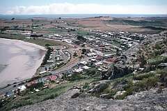 The town of Stanley, founded in 1825 on the north west coast of Tasmania, seen from the "Nut", a 152 m high volcanic plug; in 1988.