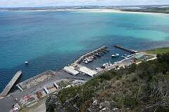 View of Stanley harbour, from The Nut Summit Circuit.