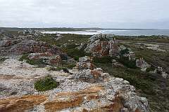 View to Lighthouse Beach on the rocky coast in Marrawah, West Point State Reserve.