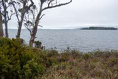 View to Huon Island in the Huon River and the d'Entrecasteaux Channel, at Verona Sands.