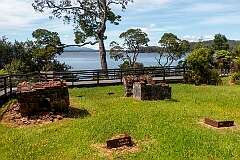 Ruins of the Military Barracks at Macquarie Harbour Penal Station on Sarah Island.