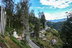 View from the road to the lower reaches of Bomdila, with a Buddhist chorten.