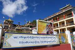 The Upper Gompa, Gontse Gaden Rabgyel Ling Monastery, with the announcement for the temple festival.