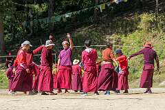 Monks practising for the temple dances at the Monastery.