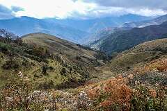 View to the mountains of Bhutan, from the Tatung Dzong - Bhutan Road, about 4 kilometres west of the 108 Buddhist Stupas in Mandala Top.