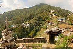 View north from Thembang Village to the monastery on the hill
.