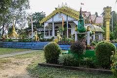The Therevada Buddhist temple, Vivek-Vihar, a Burmese temple with a gold-coloured “zedi” (stupa) and “chinthe”, a legendary lion-like creature.