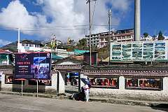 The Old Market in Tawang, with its wall of prayer wheels.