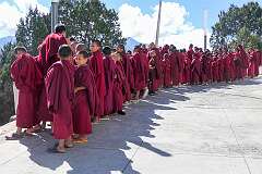 Novice monks reciting their prayers outside, at Tawang Monastery.