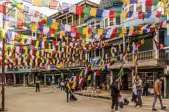 Prayer flags over the street, opposite Hotel Tawang Centre Point.
