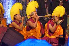 Different instruments played by monks of Tawang Monastery during the Buddhist ceremony blessing the Festival of Tawang.