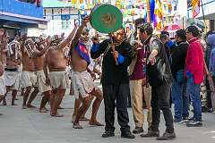 “Skeleton” dancers, with drum, in the Carnival Parade on the first day of the Tawang Festival.