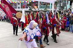 The Carnival Parade, with many colourful dancers, on the last day of the Tawang Festival.