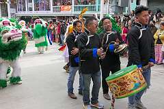Dancing “snow lions” in the Carnival Parade on the last day of the Tawang Festival.