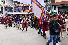 The Carnival Parade, with many colourful dancers, on the last day of the Tawang Festival.