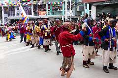 The Carnival Parade, with many colourful dancers, on the last day of the Tawang Festival.