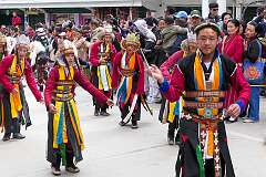 The Carnival Parade, with many colourful dancers, on the last day of the Tawang Festival.