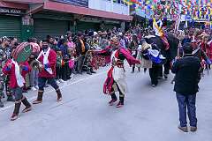 The Carnival Parade, with many colourful dancers, on the last day of the Tawang Festival.