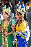 Dancers with headdresses posing after the Carnival Parade on the last day of the Tawang Festival.
