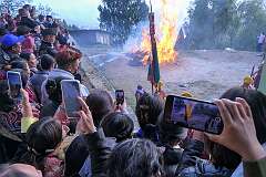 Ritual burning of the “Torma”, spiritual cake, at the Drub-chod-Chen-Mo Cum Bomdila Torgya ceremony.