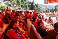 Invited guests on the terrace of the Upper Gompa of the GRL Monastery of Bomdila.