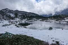 View of Panga Teng Tso, a glacial lake at 3,944 metres above sea level.