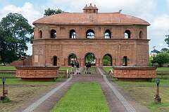 The Rang Ghar, a double-storied oval-shaped royal pavilion, was built by the Ahom King Pramatta Singha (1744-1751 CE) for watching games of birds and animals, fights, and cultural programmes.