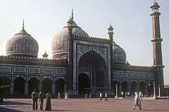 The Masjid-i-Jehan-Numa, commonly known as the Jama Masjid, built by the Mughal emperor Shah Jahan between 1644 and 1656 in Shahjahanabad (today Old Delhi).