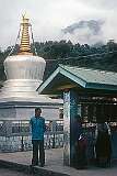 A “chorten” or Tibetan stupa with Buddhist prayer wheels in McLeod Ganj, “Little Lhasa” with its large population of Tibetans.